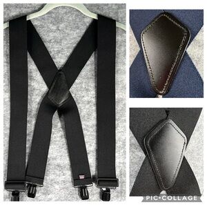 TWO PAIR 2” Clip On Suspenders Made in U.S.A. Black Blue “X” Style Heavy Duty